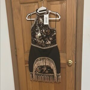 12th Tribe Black and Gold Sequin Dress